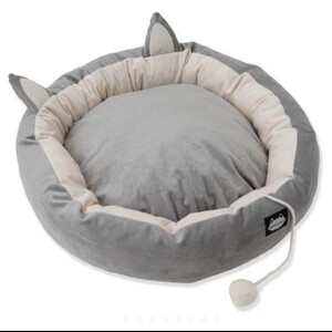 猫 ベッド 耳付き ペットクッション 犬 ベッド ふわふわ グレー ペットベッド クッション オールシーズン