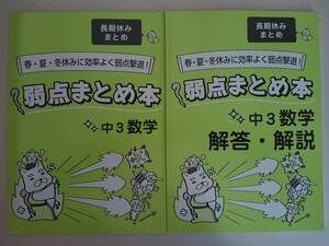 弱点まとめ本　中3　数学　塾専用教材　春・夏・冬休みに効率よく弱点撃退　【即決】