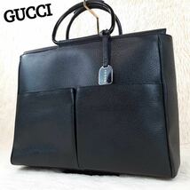 1円～【極美品】GUCCI グッチ　オールドグッチ　トートバッグ ビジネス　A４収納　ロゴチャーム レザー 黒 ブラック ヴィトン_画像1