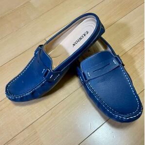 ローファー ドライビングシューズ かかと無し ブルー26,5cm