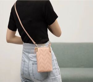 【ピンク】スマホポーチ レディースショルダーバッグがま口お財布ポシェット斜めがけ