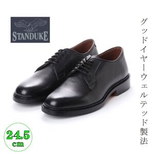 【安い】【グッドイヤーウェルト製法】【レザーソール】 STANDUKE メンズ ビジネスシューズ 革靴 717 プレーントゥ ブラック 黒 24.5cm