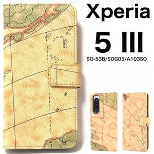 Xperia 5 III SO-53B/SOG05/A103SO/XQ-BQ42 エクスペリア スマホケース ケース 地図柄手帳型ケース 