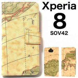 Xperia8 SOV42 エクスペリア スマホケース ケース 手帳型ケース 地図柄 デザイン手帳型ケース