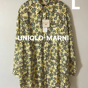 ユニクロ UNIQLO マルニ MARNI オーバーサイズシャツ 長袖 コラボ 花柄 イエロー オフホワイト Lサイズ レディース