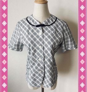 ※Aランク※【中古】GLEN-DEE_9号_オーバーブラウス（チェック）G7519/トンボ/かわいいOL会社制服/おしゃれ事務服