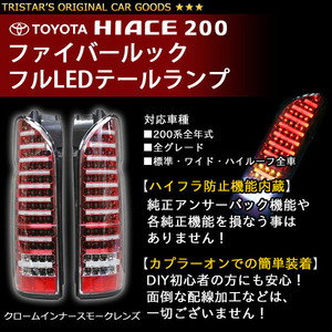 ハイエース 200系 LED テールランプ ファイバールック レッドインナー クリアレンズ 1型 2型 3型 4型 5型 レジアスエース fiber01