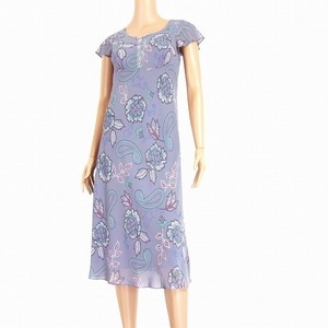 M新品同様/ローラアシュレイ LAURA ASHLEY シフォンワンピース 9号(38号/M相当) ブルーグレー 花柄×ペーズリー柄風 装飾 春夏 レディース