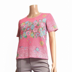  beautiful goods *ungaro Ungaro * pink * beautiful floral print * knitted cut and sewn M