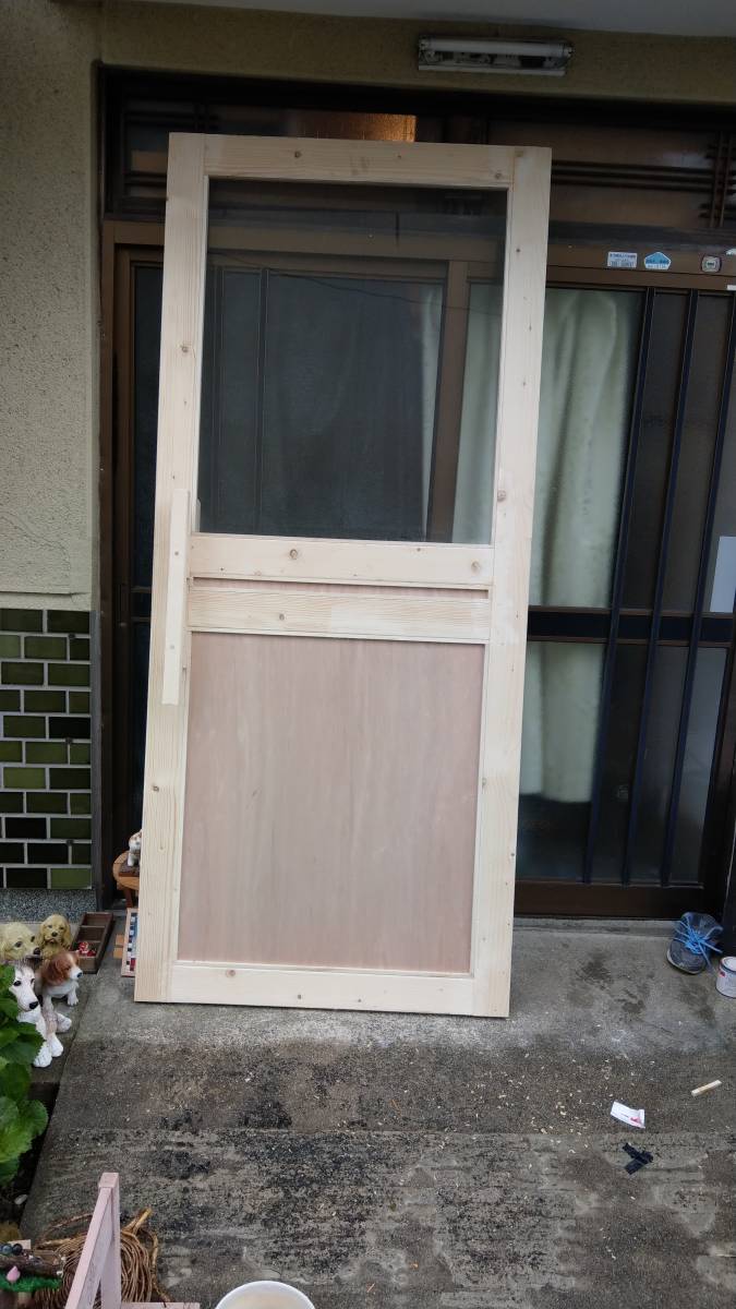 手作り 木製 SHOP玄関ドア シリンダー鍵付き２枚組 住まい、インテリア 