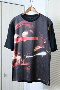 ★BLACK SCALE ブラックスケール 絵画風プリント半袖Tシャツ　　古着ユーズド男性メンズL黒ブラックイラスト写真トップス服