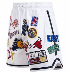 BF93)PRO STANDARD 2022 NBA ALLOVER PATCH スウエットハーフパンツ/WHITE/3XL/USサイズ