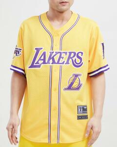 BF84)PRO STANDARD Los Angeles Lakers ベースボールジャージシャツ/黄色/M/ロサンゼルス・レイカーズ/HIPHOP