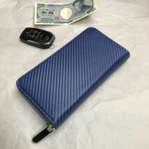 【田中革具】※ 訳あり オレンジ　カーボンレザー 長財布 ラウンドファスナー ロングウォレット 牛革 メンズ 財布 男性 ビジネス 1円 新品_画像3