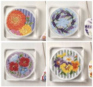 ラスト1点*4種まとめて【クロスステッチのお花コースター】新品 手芸キット*ハンドメイド生活雑貨 刺繍/クロスステッチ 刺しゅう キット