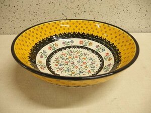 0520472w[KUTAHYAkyutahiya ceramics large bowl ]toru Cocue tough ya hand made bowl /φ30×H9.5cm degree / ornament / decoration / secondhand goods 