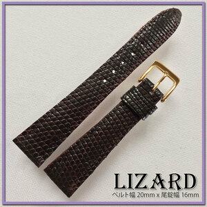 SALE！天然素材 ２０mm 金箔刻印 高級 リザード 本革 トカゲ革 LIZARD 時計ベルト ブラウン GOLD BUCKLE 送料無料 バネ棒２本付き