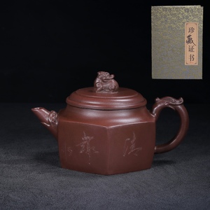 【典藏*紫砂製*六方壺】茶壺 茶道具 超美品 中国古美術 時代物 容量：280cc