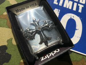 ●新品未使用/送料込♪ ゴツいクロスのメタルがサイドまで付いたジッポーライター mercismith2zippo ハイエンドクロス 銀 イブシ