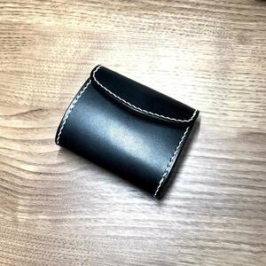 （即納）NEW コンパクトウォレット ヌメ革 職人 本革 小型財布 三つ折り財布 ブラック