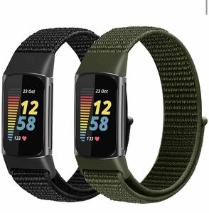 Fitbit Charge 5 バンド 柔らかい 通気性 軽量 調整可能な伸縮性ベルト交換用ベルト　ナイロンバンド　2本セール 通気性いい