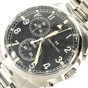 ハミルトン 腕時計 H765220 カーキ アビエーション 黒文字盤 SV金具 クォーツ メンズ 純正ベルト 稼働 付属品有り