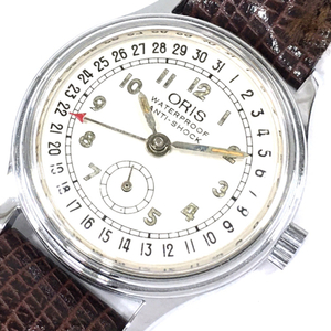 オリス 腕時計 6651 スモールセコンド スモセコ デイト 白文字盤 手巻き メンズ 社外ベルト 稼働 ORIS QT053-182