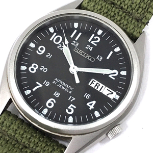 セイコー 腕時計 7S26-3060 ラウンド デイデイト 黒文字盤 SV金具 21石 自動巻き メンズ 社外ベルト QT053-206