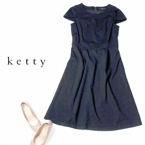 ☆☆ 美品 ketty ケティ ☆☆ 大人可愛い 裾シフォン レーヨン・ジャージー生地 ストレッチ ワンピース 2号 春 夏 22D05