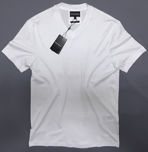 [新品] EMPORIO ARMANI　定番無地となる、ジャージ素材の【メンズ・半袖Tシャツ】◆2021-22年秋冬モデル　サイズ：M(48相当)　◆色：白