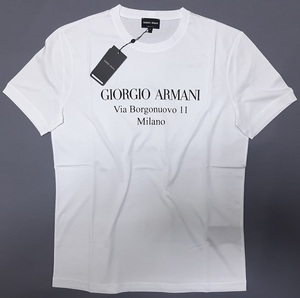 [新品] GIORGIO ARMANI　シグネチャーロゴ入りとなる【メンズ・ジャージ半袖Tシャツ】◆2021年春夏モデル　サイズ：50(L相当)　◆色：白