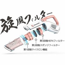  レッド コードレス掃除機 強弱切替 超軽量 2way強吸引力 35分間連続稼働 モード切替 LED サイクロン式 33_画像4