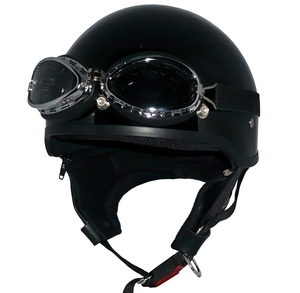 ZK-600 装飾ゴーグル付きハーフジェット(ブラック) SG公認 耳あて脱着可能！ ポリスヘルメット ポリヘル