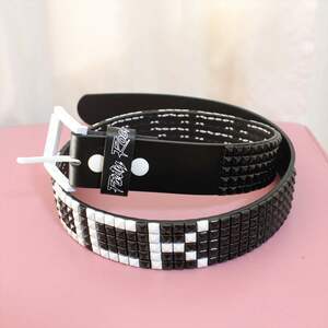 パーティーロック PARTY ROCK スタッズベルト ブラックｘホワイト M/L 新品 バックル付け替え可能 革 レザー BELT genuine bonded leather