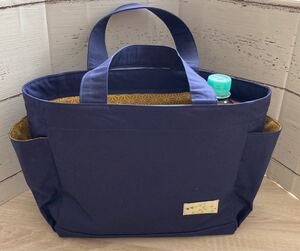 ハンドメイド トートバッグ 紺 和風 サイドポケット