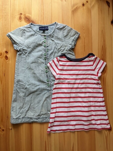 [BabyGAP]半袖ボーダーワンピース80cm+[SWAP MEET MARKET]半袖デニムワンピース100cm（小さい)