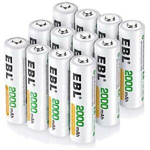 単3形充電池2000mAH*12 EBL 単三電池 充電池 12個入り 充電式電池 約1200繰り返し充電可能 単3充電池