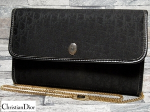 美品 Christian Dior クリスチャン ディオール トロッター ロゴ金具 レザー キャンバス ショルダーバッグ クラッチバッグ 黒 ブラック