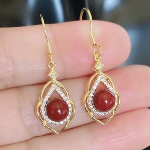 天然辰砂.ジルコンのピアス