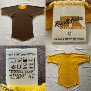 超美品 貴重 ブラウン&黄色 金タグ オリジナル 70's80's ラッセルアスレチック russell athletic vintage ビンテージ Lサイズ リバーシブル