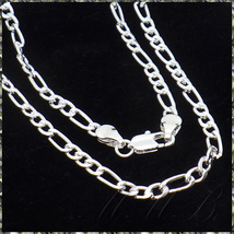 [NECKLACE] 925 Sterling Silver Plated スリム フィガロ チェーン シャイニング シルバー ネックレス 3.8x710mm (13g) 【送料無料】_画像1