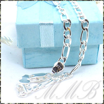 [NECKLACE] 925 Sterling Silver Plated スリム フィガロ チェーン シャイニング シルバー ネックレス 3.8x710mm (13g) 【送料無料】_画像3