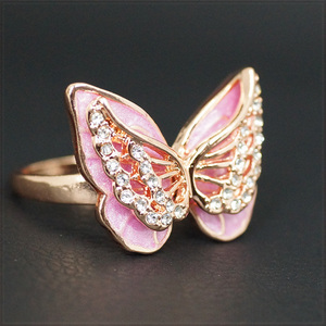 [RING] 14K 585 Rose Gold Plated CZ Pink Butterfly ラグジュアリー ダブル レイヤー ピンク バタフライ 蝶々 リング 17号 【送料無料】