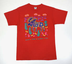 USA製 1990s GRAND TETON NATIONAL PARK S/S Tee L Red オールド 半袖Tシャツ グランドティトン国立公園 動物 レッド