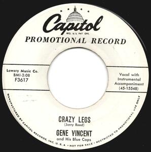 貴重盤 / GENE VINCENT - CRAZY LEGS (US オリジナル プロモ) PROMO 45' / ロカビリー / レコードホップ / ジーン・ヴィンセント