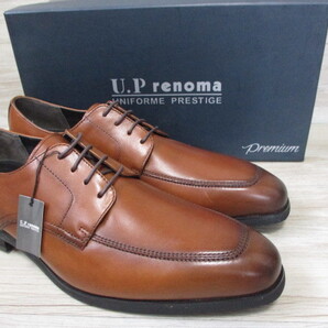 未使用 27cm 3E★U.P renoma by madras ユーピーレノマ プレミアム仕立て 天然皮革 キャップ レザー ビジネス シューズ 茶 ブラウン 靴 59