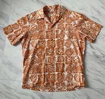 激レア 希少 名作 美品 A BATHING APE Hawaii ALOHA shirt エイプ ハワイ 初期 オープンカラー 半袖 総柄 アロハ シャツ オレンジ ホワイト_画像1