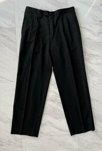 希少 名作 HUGO BOSS 80s 90s vintage サイドライン 薄手ウール 2タック ワイド スラックス パンツ 50 ブラック ヒューゴボス ヴィンテージ