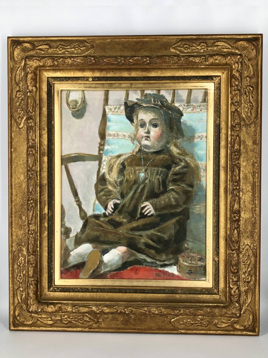 [Oil painting Doll ] Signed, handwritten guarantee, framed L1205B, painting, oil painting, still life painting