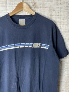 ☆US古着 NIKE ナイキ ロゴ刺繍 Tシャツ ネイビー紺【M】コットン　　　　　◆3409◆